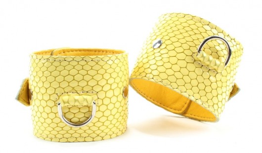 Кожаные наручники  Желтый питон - БДСМ Арсенал - купить с доставкой в Москве