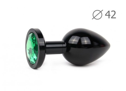 Коническая черная анальная втулка с зеленым кристаллом - 9,3 см. - Anal Jewelry Plug - купить с доставкой в Москве