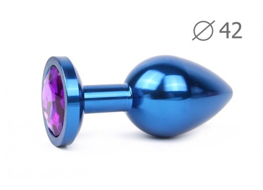 Коническая синяя анальная втулка с кристаллом фиолетового цвета - 9,3 см. - Anal Jewelry Plug - купить с доставкой в Москве