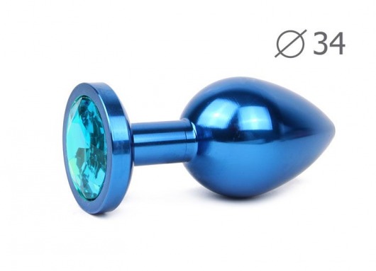 Коническая синяя анальная втулка с голубым кристаллом - 8,2 см. - Anal Jewelry Plug - купить с доставкой в Москве