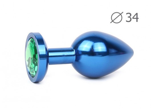 Коническая синяя анальная втулка с зеленым кристаллом - 8,2 см. - Anal Jewelry Plug - купить с доставкой в Москве