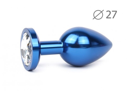 Коническая синяя анальная втулка с прозрачным кристаллом - 7 см. - Anal Jewelry Plug - купить с доставкой в Москве