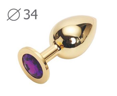 Коническая золотистая анальная втулка с кристаллом фиолетового цвета - 8,2 см. - Anal Jewelry Plug - купить с доставкой в Москве