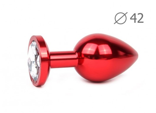 Коническая красная анальная втулка с прозрачным кристаллом - 9,3 см. - Anal Jewelry Plug - купить с доставкой в Москве