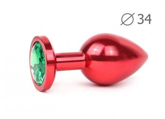 Коническая красная анальная втулка с зеленым кристаллом - 8,2 см. - Anal Jewelry Plug - купить с доставкой в Москве