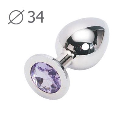 Коническая серебристая анальная втулка с кристаллом сиреневого цвета - 8,2 см. - Anal Jewelry Plug - купить с доставкой в Москве