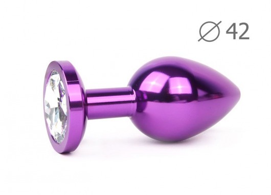 Коническая фиолетовая анальная втулка с прозрачным кристаллом - 9,3 см. - Anal Jewelry Plug - купить с доставкой в Москве