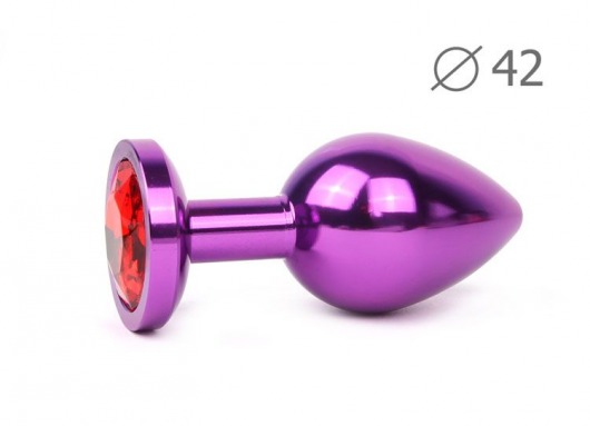Коническая фиолетовая анальная втулка с красным кристаллом - 9,3 см. - Anal Jewelry Plug - купить с доставкой в Москве