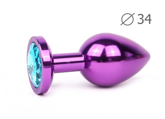 Коническая фиолетовая анальная втулка с голубым кристаллом - 8,2 см. - Anal Jewelry Plug - купить с доставкой в Москве
