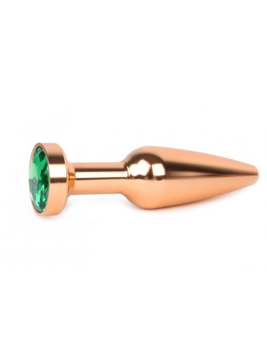 Удлиненная коническая гладкая золотистая анальная втулка с зеленым кристаллом - 11,3 см. - Anal Jewelry Plug - купить с доставкой в Москве