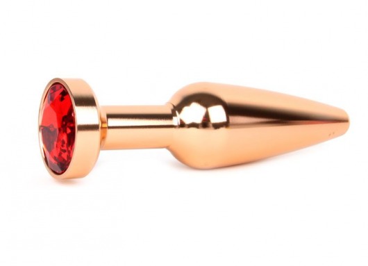Удлиненная коническая гладкая золотистая анальная втулка с красным кристаллом - 11,3 см. - Anal Jewelry Plug - купить с доставкой в Москве