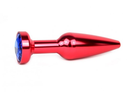 Удлиненная коническая гладкая красная анальная втулка с синим кристаллом - 11,3 см. - Anal Jewelry Plug - купить с доставкой в Москве