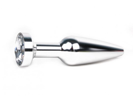 Удлиненная коническая гладкая серебристая анальная втулка с прозрачным кристаллом - 11,3 см. - Anal Jewelry Plug - купить с доставкой в Москве