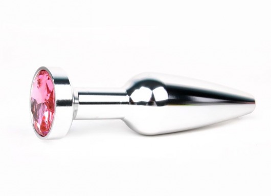 Удлиненная коническая гладкая серебристая анальная втулка с розовым кристаллом - 11,3 см. - Anal Jewelry Plug - купить с доставкой в Москве
