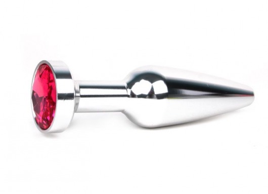 Удлиненная коническая гладкая серебристая анальная втулка с малиновым кристаллом - 11,3 см. - Anal Jewelry Plug - купить с доставкой в Москве