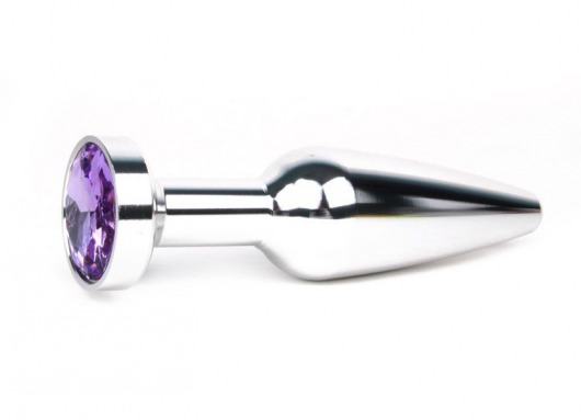 Удлиненная коническая гладкая серебристая анальная втулка с сиреневым кристаллом - 11,3 см. - Anal Jewelry Plug - купить с доставкой в Москве