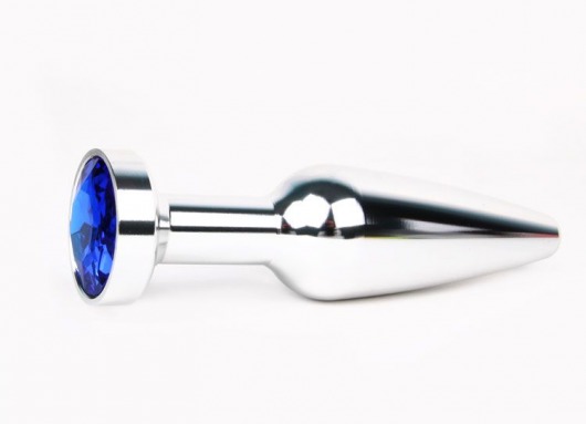 Удлиненная коническая гладкая серебристая анальная втулка с синим кристаллом - 11,3 см. - Anal Jewelry Plug - купить с доставкой в Москве