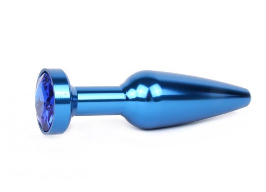 Удлиненная коническая гладкая синяя анальная втулка с синим кристаллом - 11,3 см. - Anal Jewelry Plug - купить с доставкой в Москве