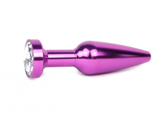 Удлиненная коническая гладкая фиолетовая анальная втулка с прозрачным кристаллом - 11,3 см. - Anal Jewelry Plug - купить с доставкой в Москве