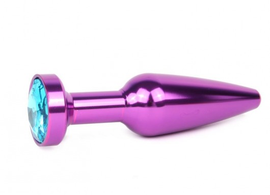 Удлиненная коническая гладкая фиолетовая анальная втулка с голубым кристаллом - 11,3 см. - Anal Jewelry Plug - купить с доставкой в Москве