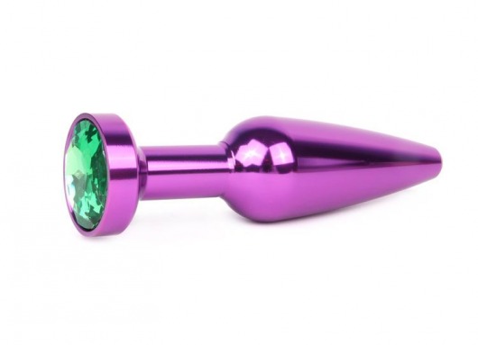 Удлиненная коническая гладкая фиолетовая анальная втулка с зеленым кристаллом - 11,3 см. - Anal Jewelry Plug - купить с доставкой в Москве