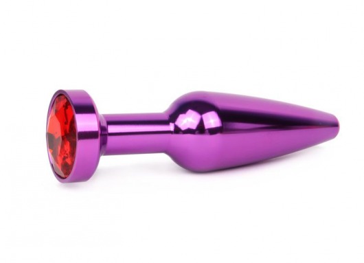 Удлиненная коническая гладкая фиолетовая анальная втулка с красным кристаллом - 11,3 см. - Anal Jewelry Plug - купить с доставкой в Москве