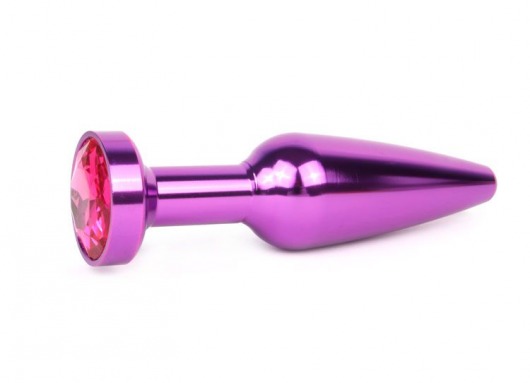 Удлиненная коническая гладкая фиолетовая анальная втулка с малиновым кристаллом - 11,3 см. - Anal Jewelry Plug - купить с доставкой в Москве