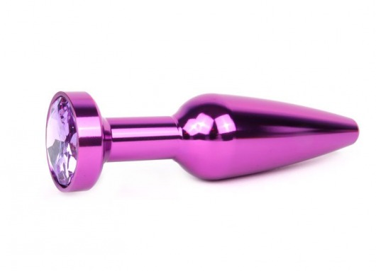 Удлиненная коническая гладкая фиолетовая анальная втулка с сиреневым кристаллом - 11,3 см. - Anal Jewelry Plug - купить с доставкой в Москве
