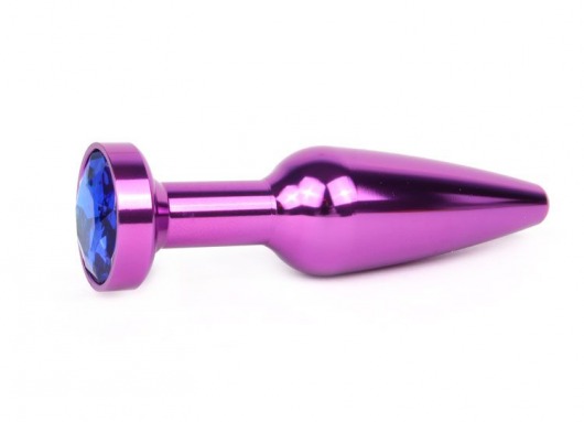Удлиненная коническая гладкая фиолетовая анальная втулка с синим кристаллом - 11,3 см. - Anal Jewelry Plug - купить с доставкой в Москве