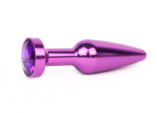 Удлиненная коническая гладкая фиолетовая анальная втулка с кристаллом фиолетового цвета - 11,3 см. - Anal Jewelry Plug - купить с доставкой в Москве