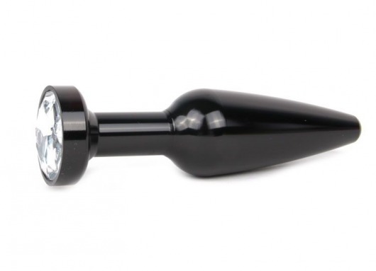 Удлиненная коническая гладкая черная анальная втулка с прозрачным кристаллом - 11,3 см. - Anal Jewelry Plug - купить с доставкой в Москве