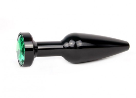 Удлиненная коническая гладкая черная анальная втулка с зеленым кристаллом - 11,3 см. - Anal Jewelry Plug - купить с доставкой в Москве