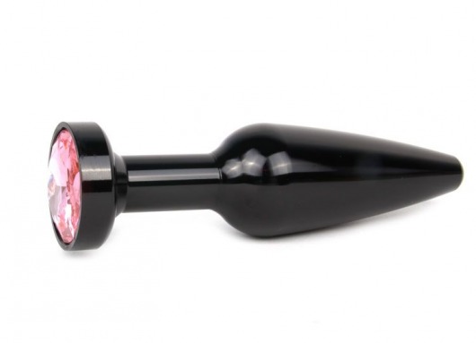Удлиненная коническая гладкая черная анальная втулка с розовым кристаллом - 11,3 см. - Anal Jewelry Plug - купить с доставкой в Москве