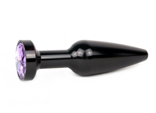 Удлиненная коническая гладкая черная анальная втулка с сиреневым кристаллом - 11,3 см. - Anal Jewelry Plug - купить с доставкой в Москве