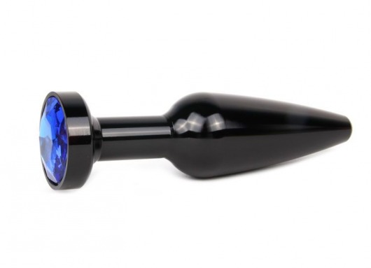 Удлиненная коническая гладкая черная анальная втулка с синим кристаллом - 11,3 см. - Anal Jewelry Plug - купить с доставкой в Москве