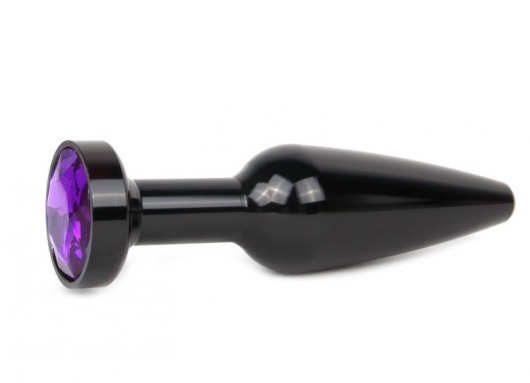 Удлиненная коническая гладкая черная анальная втулка с кристаллом фиолетового цвета - 11,3 см. - Anal Jewelry Plug - купить с доставкой в Москве