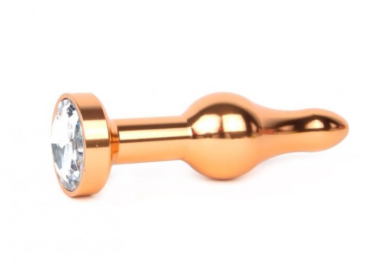 Удлиненная шарикообразная золотистая анальная втулка с прозрачным кристаллом - 10,3 см. - Anal Jewelry Plug - купить с доставкой в Москве