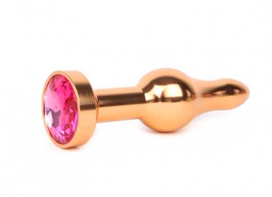 Удлиненная шарикообразная золотистая анальная втулка с малиновым кристаллом - 10,3 см. - Anal Jewelry Plug - купить с доставкой в Москве