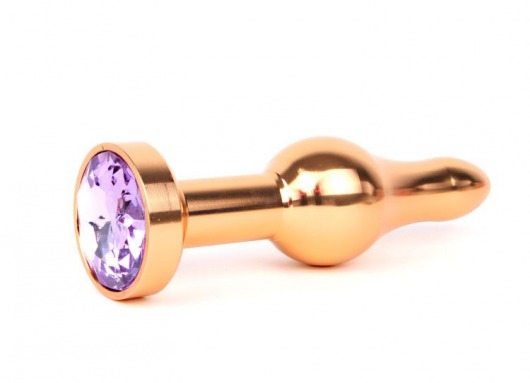 Удлиненная шарикообразная золотистая анальная втулка с сиреневым кристаллом - 10,3 см. - Anal Jewelry Plug - купить с доставкой в Москве