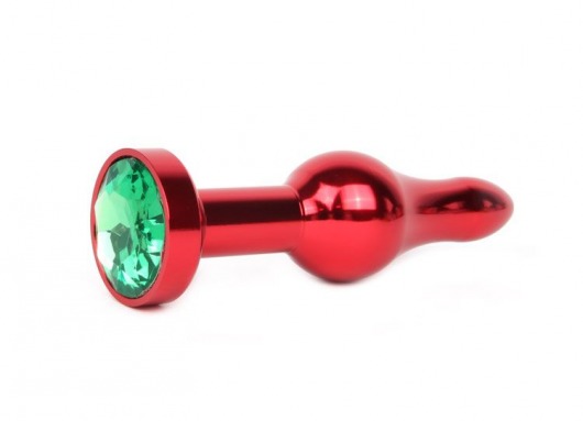 Удлиненная шарикообразная красная анальная втулка с зеленым кристаллом - 10,3 см. - Anal Jewelry Plug - купить с доставкой в Москве