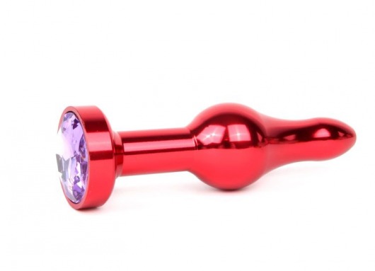 Удлиненная шарикообразная красная анальная втулка с сиреневым кристаллом - 10,3 см. - Anal Jewelry Plug - купить с доставкой в Москве