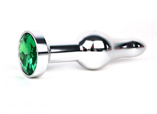 Удлиненная шарикообразная серебристая анальная втулка с зеленым кристаллом - 10,3 см. - Anal Jewelry Plug - купить с доставкой в Москве