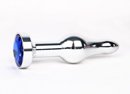 Удлиненная шарикообразная серебристая анальная втулка с синим кристаллом - 10,3 см. - Anal Jewelry Plug - купить с доставкой в Москве