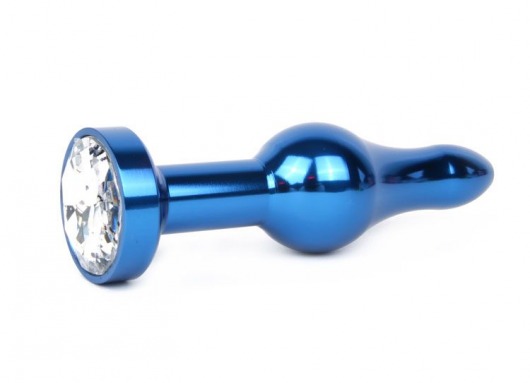 Удлиненная шарикообразная синяя анальная втулка с прозрачным кристаллом - 10,3 см. - Anal Jewelry Plug - купить с доставкой в Москве