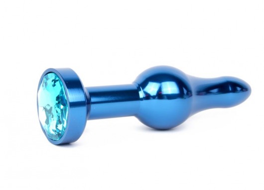 Удлиненная шарикообразная синяя анальная втулка с голубым кристаллом - 10,3 см. - Anal Jewelry Plug - купить с доставкой в Москве