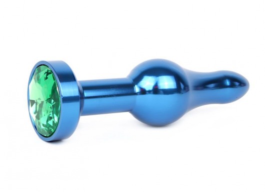 Удлиненная шарикообразная синяя анальная втулка с зеленым кристаллом - 10,3 см. - Anal Jewelry Plug - купить с доставкой в Москве