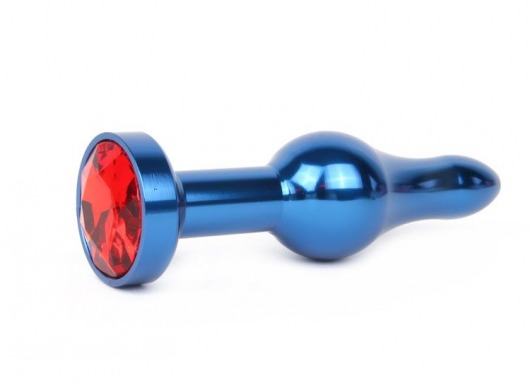 Удлиненная шарикообразная синяя анальная втулка с красным кристаллом - 10,3 см. - Anal Jewelry Plug - купить с доставкой в Москве