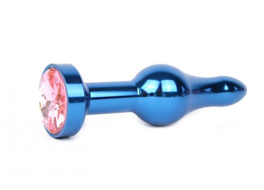 Удлиненная шарикообразная синяя анальная втулка с розовым кристаллом - 10,3 см. - Anal Jewelry Plug - купить с доставкой в Москве