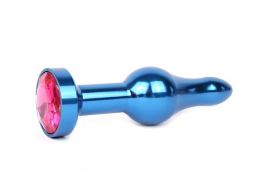 Удлиненная шарикообразная синяя анальная втулка с малиновым кристаллом - 10,3 см. - Anal Jewelry Plug - купить с доставкой в Москве