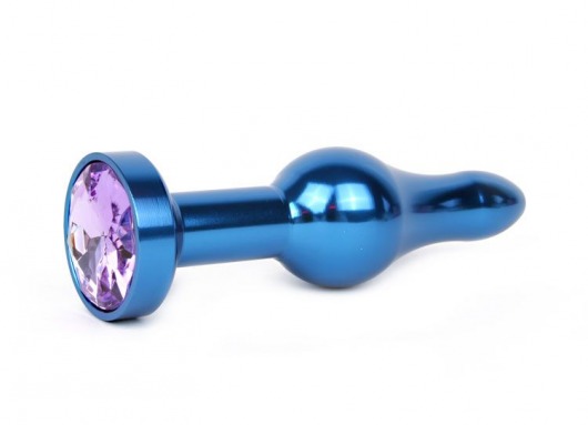 Удлиненная шарикообразная синяя анальная втулка с сиреневым кристаллом - 10,3 см. - Anal Jewelry Plug - купить с доставкой в Москве